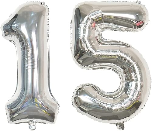 Globos plateados gigantes del número 15, globos gigantes de número 15, globos de helio de 32 pulgadas, globos de aluminio de Mylar para niños y