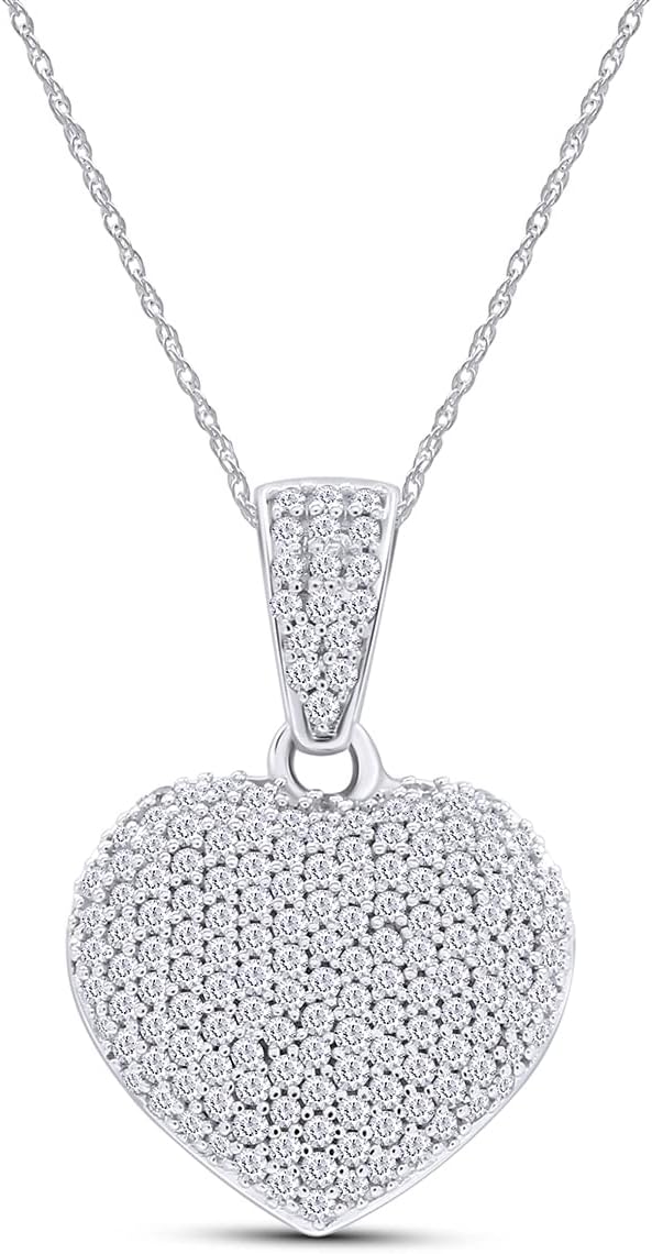 AFFY 0.45 Ct Natural Diamond Micro Pave Set Heart Pendant Necklace In 14K Solid Gold