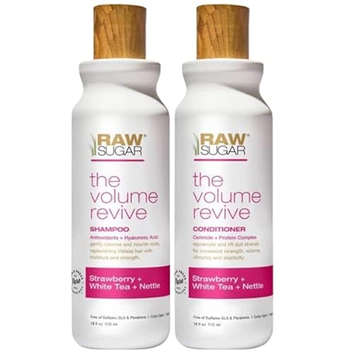 R S Raw Sugar Volume Revive - Juego de champú y acondicionador. Antioxidantes + ácido hialurónico. Fresa + té blanco + ortiga. Botellas de 18 onzas
