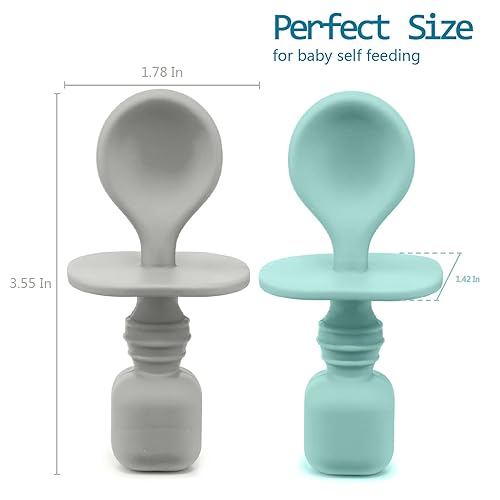 Miniatura 6 de Cucharas de silicona para bebé, paquete de 2, cucharas de alimentación para bebés de primera etapa, aptas para encías, sin BPA, plomo ftalato y
