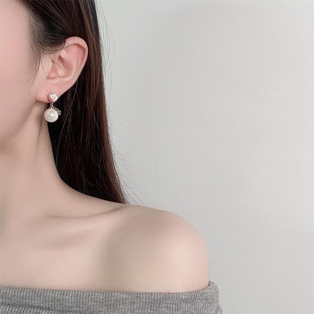 Tulip Flower Pearl Dangle Stud Earrings for Women 925 Sterling Silver Pink Floral Rhinestone Leaf Studs Pearl Bead Dangling Drop Charm Earrings - Image 3