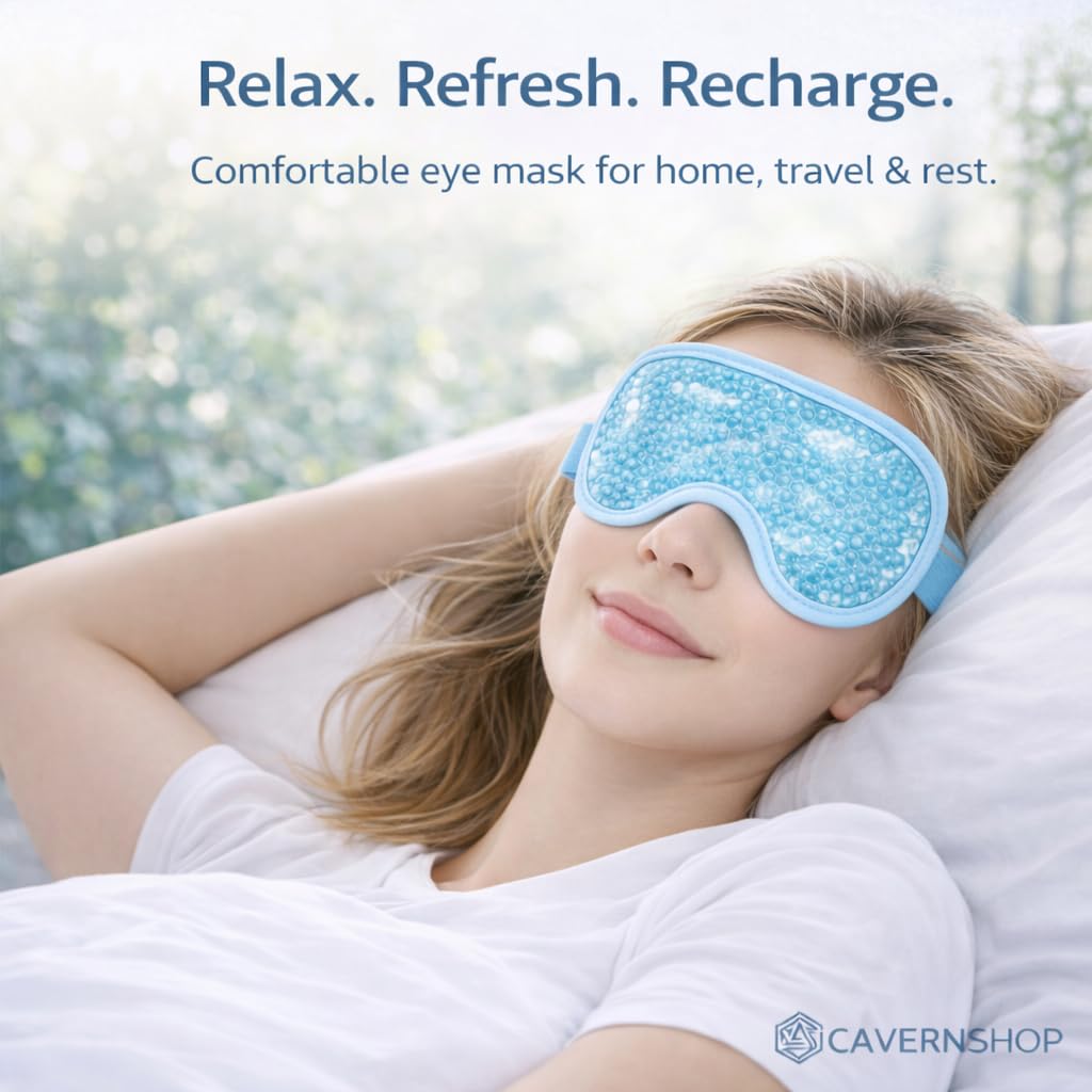 Reusable Gel Beads Eye Mask for Hot & Cold Therapy | Cooling Eye Mask for Sleeping, Puffy Eyes & Eye Relaxation | Adjustable Elastic Strap | Unisex | Light Blue — Amazon image 9