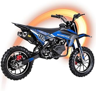 Ultra 49cc Youth Beginner Dirt Bike – 2-Stroke Dual-Exhaust Mini Motorcycle, Dual Disc Brakes & Full Suspension, 10" Off-Road Tires, Easy-to-Learn Clutch-Free Mini Pocket Bike for Kids & Teens