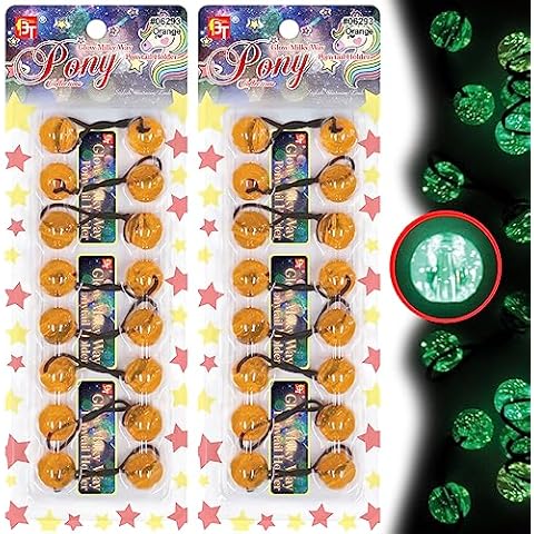 Beauty Town 16 Count Hair Ties, 20mm Elastic Hair Accessories for Girls, Glitter Bubble Twinbead Ponytail Holders, Glow in the Dark Milky Way - Orange Cover
