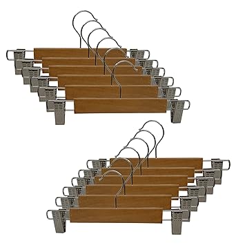 Aakriti Wooden Pants Hangers Smooth Finish Solid Wood Jeans/Skirt Hanger with Metal Clips Grip Clip Pants Hanger, 360 degree Swivel Hook - Clip Hanger for Pant, Skirts, Slacks (CLIP-HANGER-11inch, 24 PCS)