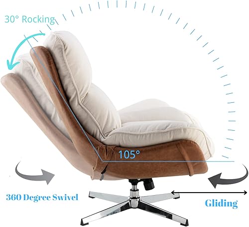 Miniatura 6 de LukeAlon Silla giratoria de lino, silla tapizada de respaldo alto con base de metal, cómoda silla reclinable moderna para sala de estar, oficina,