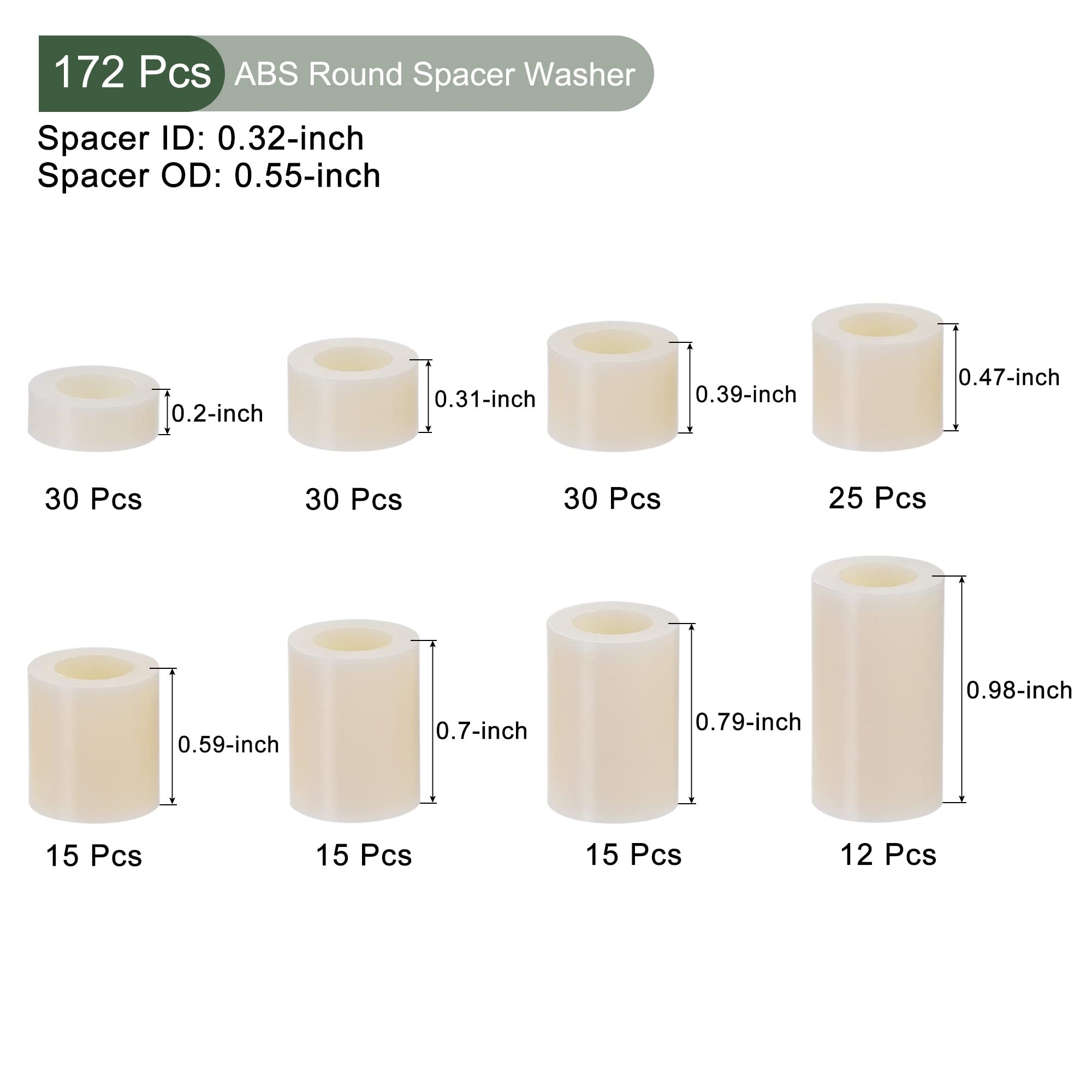YOKIVE 172 Pcs Spacer Assortment Kit, ABS Round Straight Spacer - Image 2