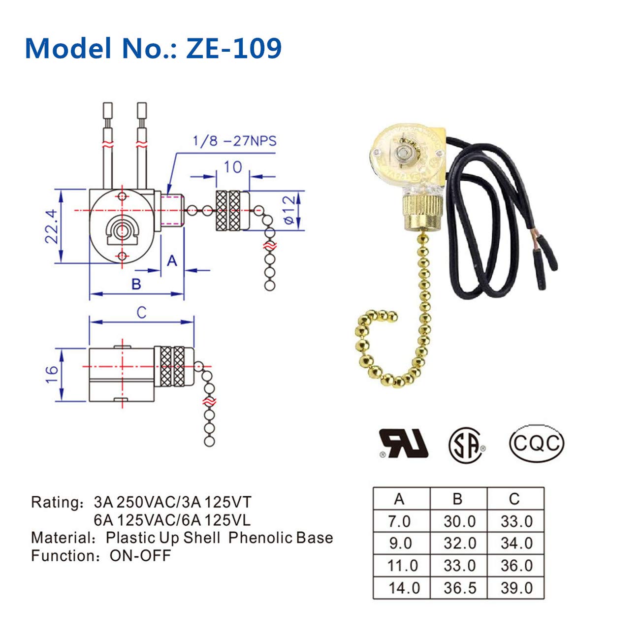 Zing Ear ZE-109 Ceiling Fan Pull Chain Switch - On/Off Speed Control For Fan Lights, UL & CSA Certified - View #5