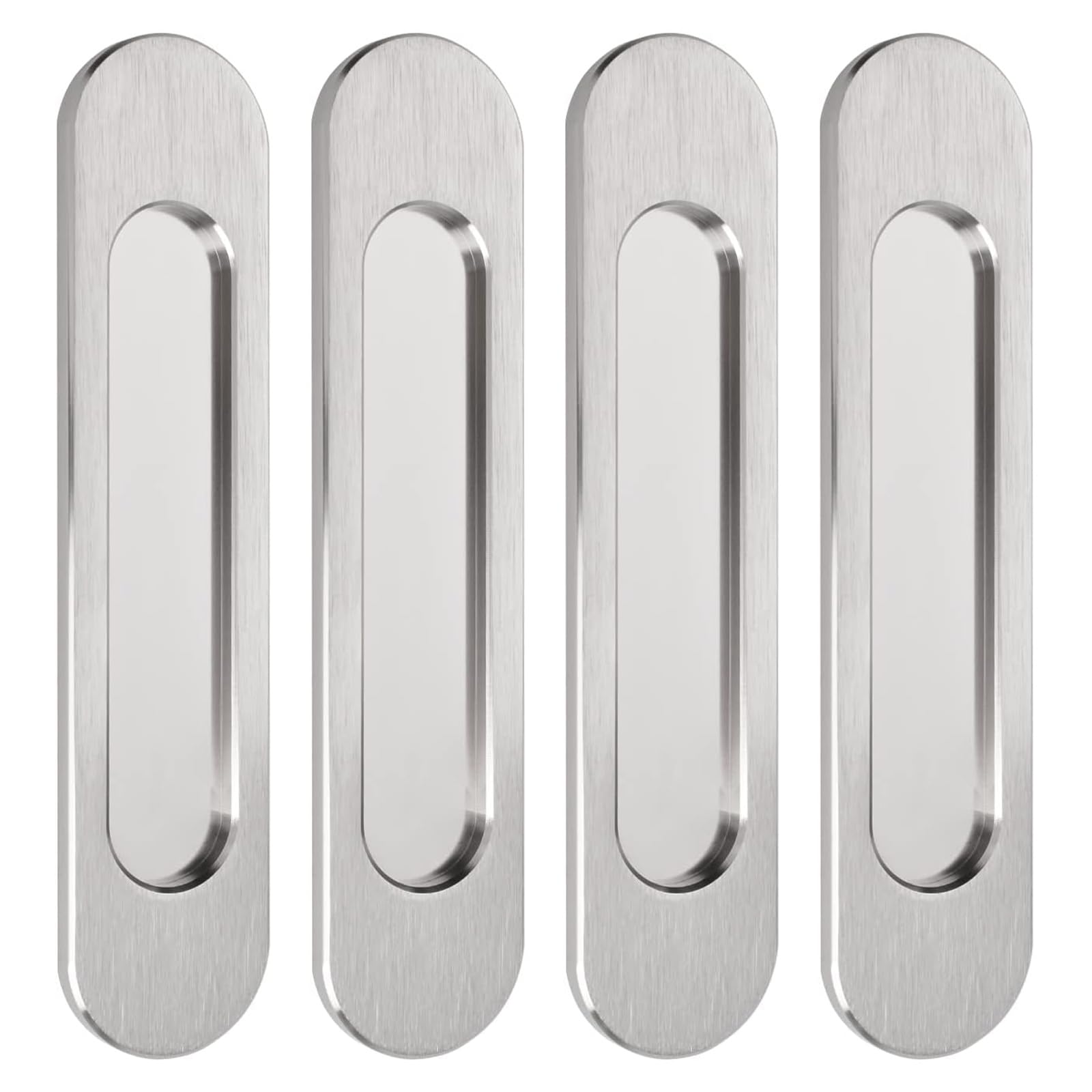 MOROBOR Self-Stick Oval Sliding Door Pulls, 4pcs Brushed Steel Aluminum Alloy Flush Pull Punch-Free Handle for Sliding Barn Door Windows Cabinets/18cm — image 1