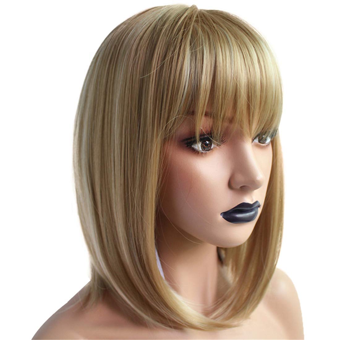 Straight Bob Wig with Bangs for Women with Thinning Hair Synthetic Blonde Wigs Hairpieces