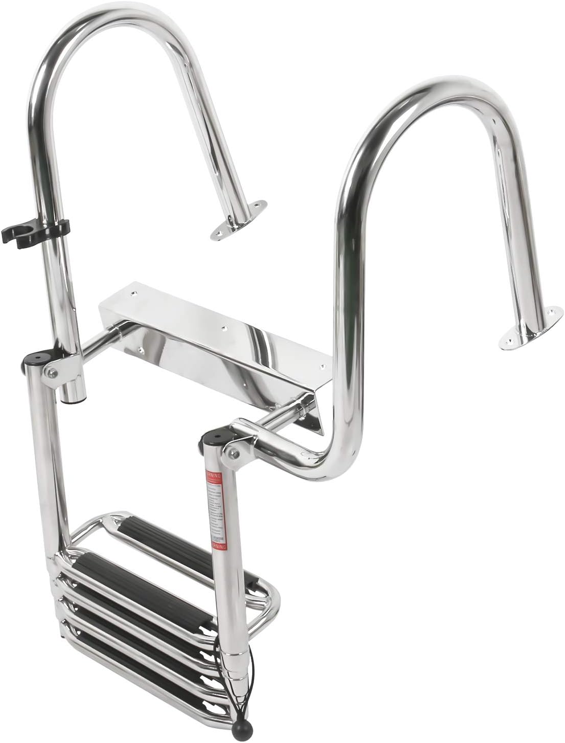 Amarine Made 4 Steps Dock Ladder Removable Premium Stainless Folding Rear Entry Pontoon Boat Ladder Extra Wide Step-Right