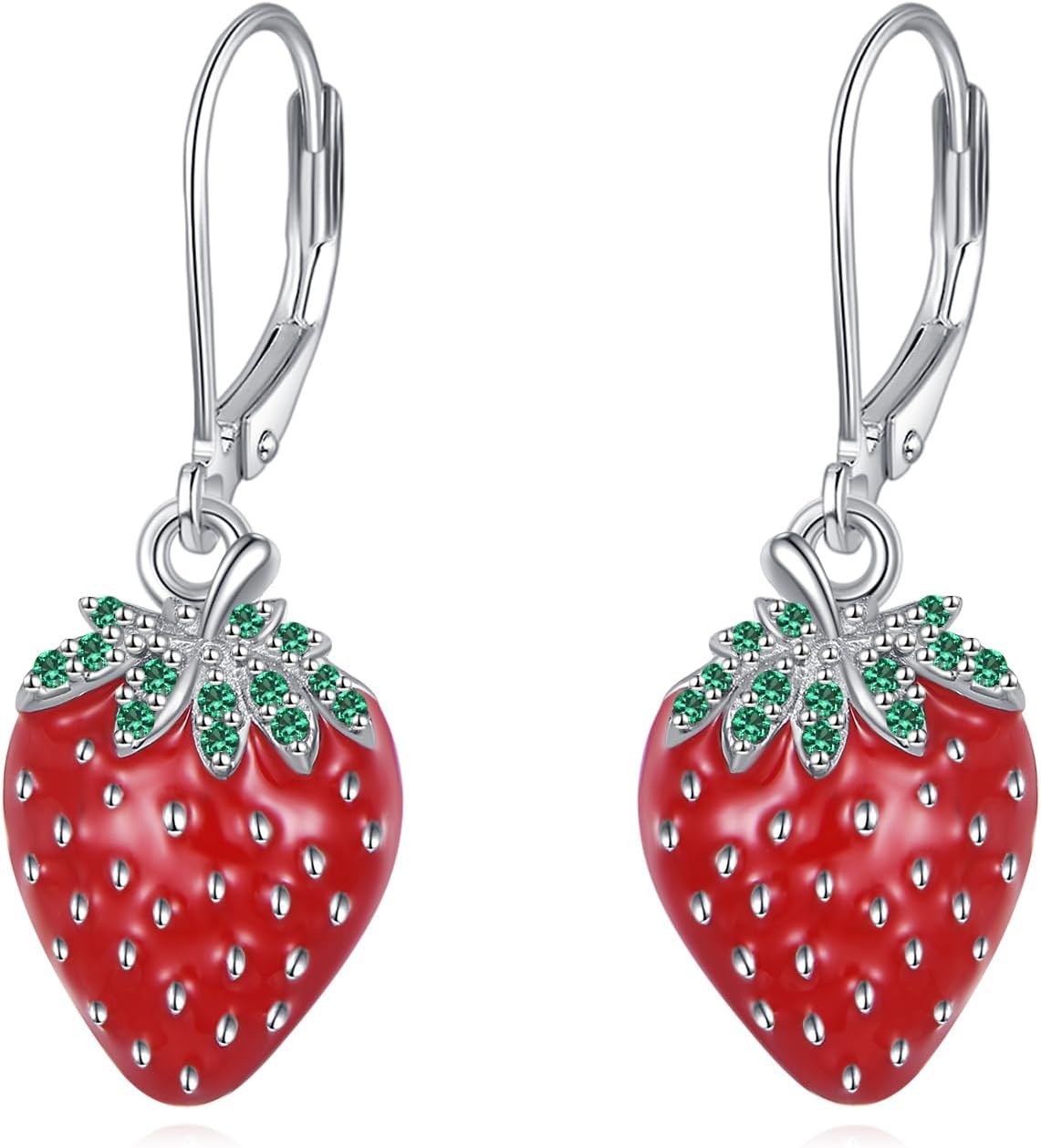 YAFEINI Strawberry Earrings 925 Sterling Silver Red Enamel Fruit Dangle Earrings Cute Strawberry Jewelry Gifts for Women
