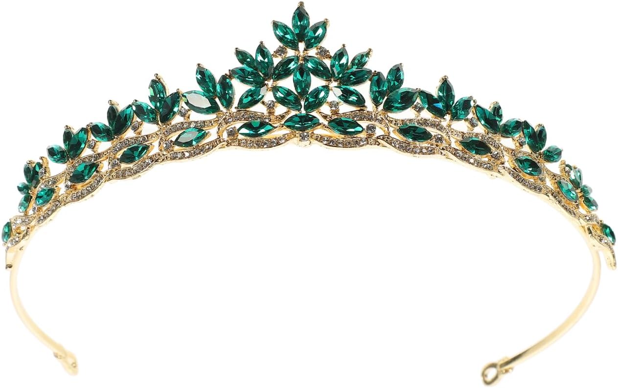 Didiseaon Leaves Crown Tiara Rhinestone Headband Hair Band Elegant Headdress for Women Bridal Girls Wedding Hair Accessories (Green)