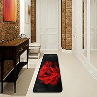 Vista 4 de Alfombra antideslizante de color rojo sobre fondo negro, alfombra de cocina, alfombra suave para baño, entrada, pasillo, comedor, sala de estar