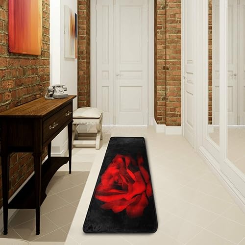 Miniatura 4 de Alfombra antideslizante de color rojo sobre fondo negro, alfombra de cocina, alfombra suave para baño, entrada, pasillo, comedor, sala de estar