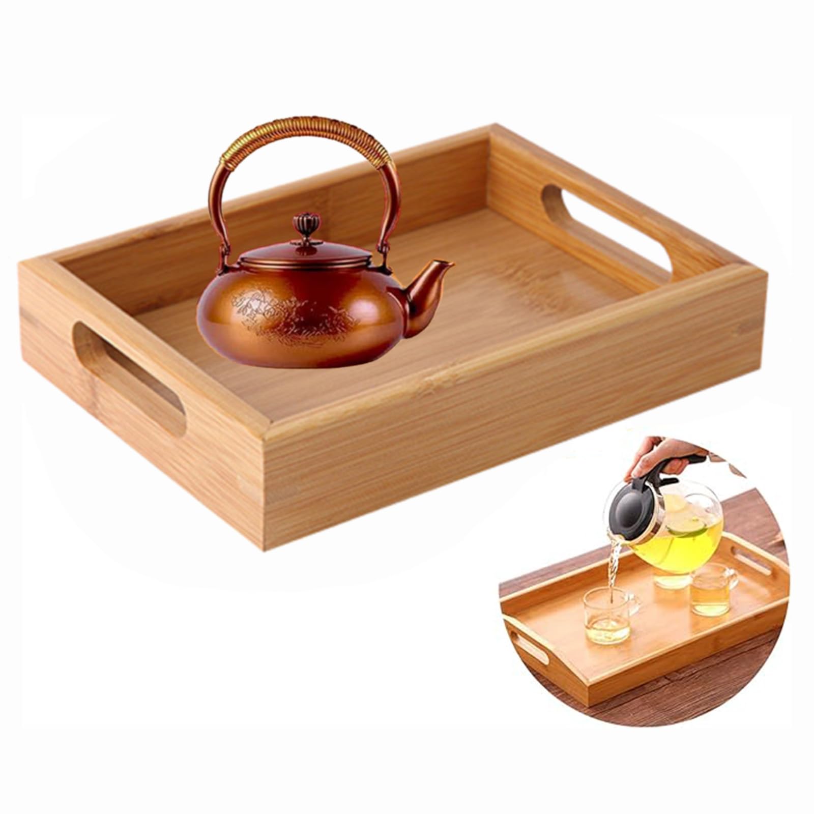 Plateau Rectangulaire En Bambou Massif 25x14x2 Cm – Élégant & Naturel Pour Thé, Apéro Ou Déco