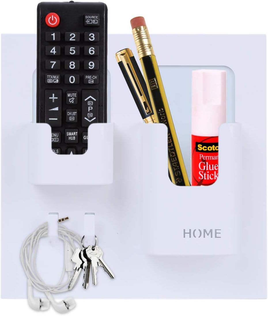 Bedside Shelf - Stick On Wall Mounted Bed Room,Dorm,Office Adhesive Floating Accessoies Caddy Organizer/Holder for Phone,Glasses,Remote Control,Keys,Pens - Plastic Material- White - Image 3