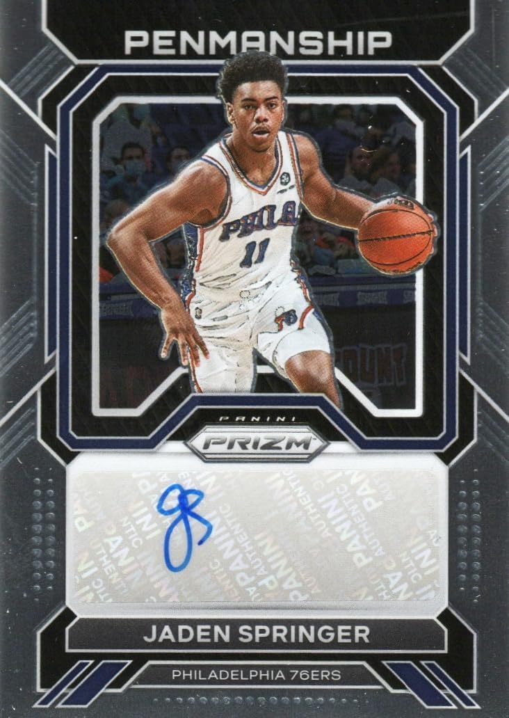 Jaden Springer Autographed Penmanship Prizm Special Insert Collectible Basketball Card- 2022 Donruss Prizm Basketball Card #PNM-JSP (76ers)