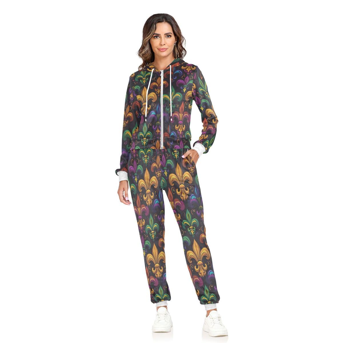 Conjunto deportivo de 2 piezas para mujer, diseño floral de flor de lis, conjunto deportivo de manga larga, colorido