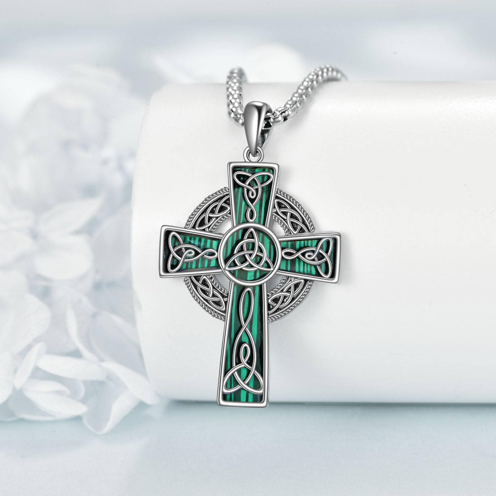 DAYLINLOVE keltisches Kreuz Halskette 925 Sterling Silber Malachit Kreuz kette Kreuz Schmuck Geschenk für Männer Mädchen