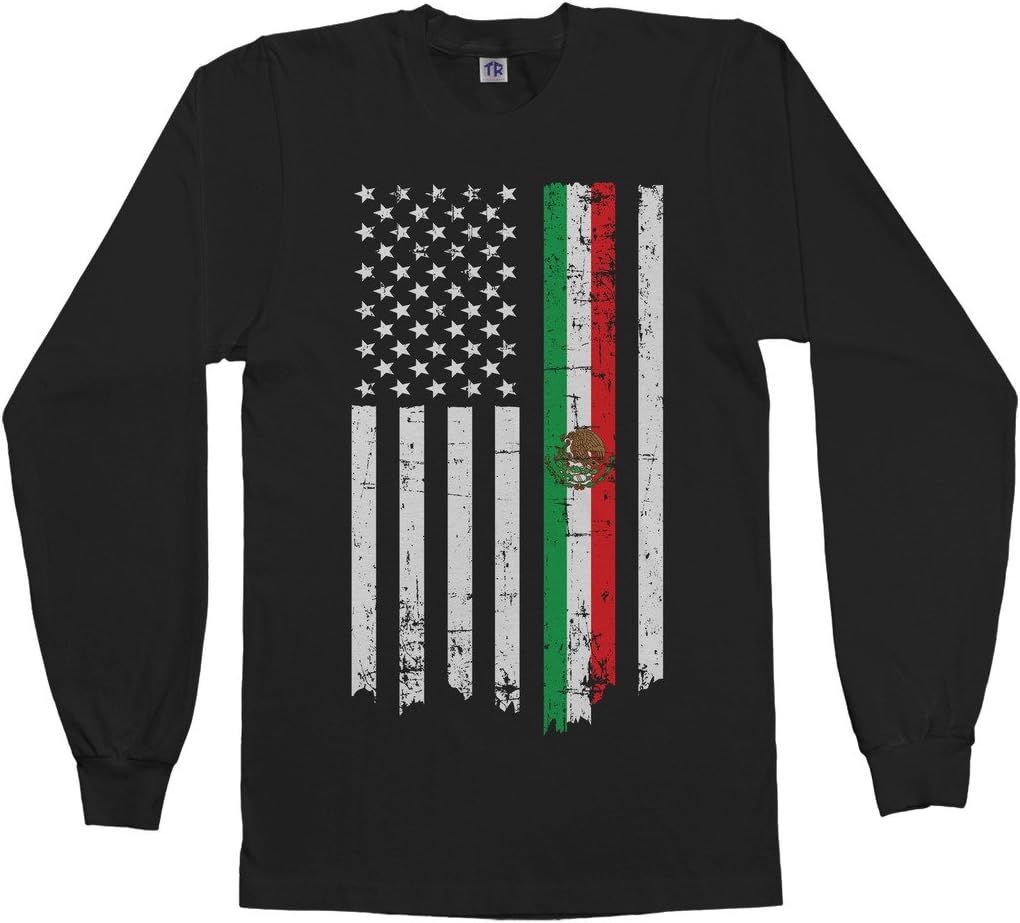 Threadrock Men's Mexican American Flag Long Sleeve T-Shirt