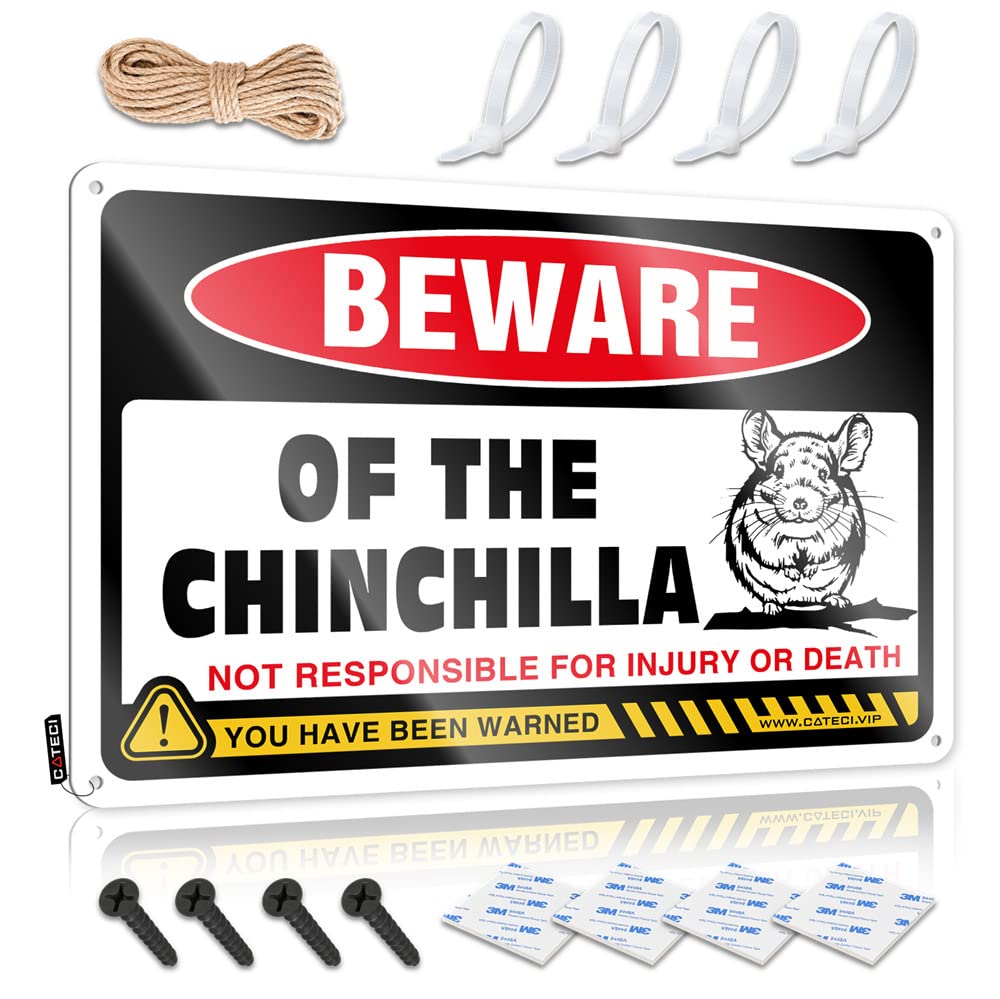HELIOFORGE Funny House Decor Beware Of Chinchilla Sign Tin Signs For Bar Sign Decor(30X40CM)