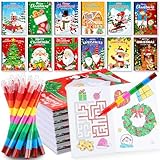 BenLouis 12 Christmas Mini Coloring Books Kids with 12 Stacking Crayons Christmas Theme Party Favors Small Activity Books Bulk for Kids Holiday Party Gift Goodie Bag Stuffers