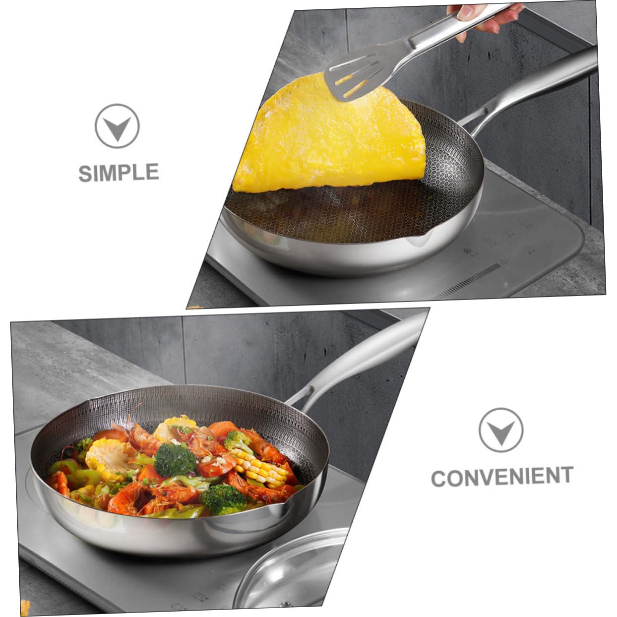 STOBAZA Wok Acier Inoxydable Avec Double Manche Poêle à Compatible