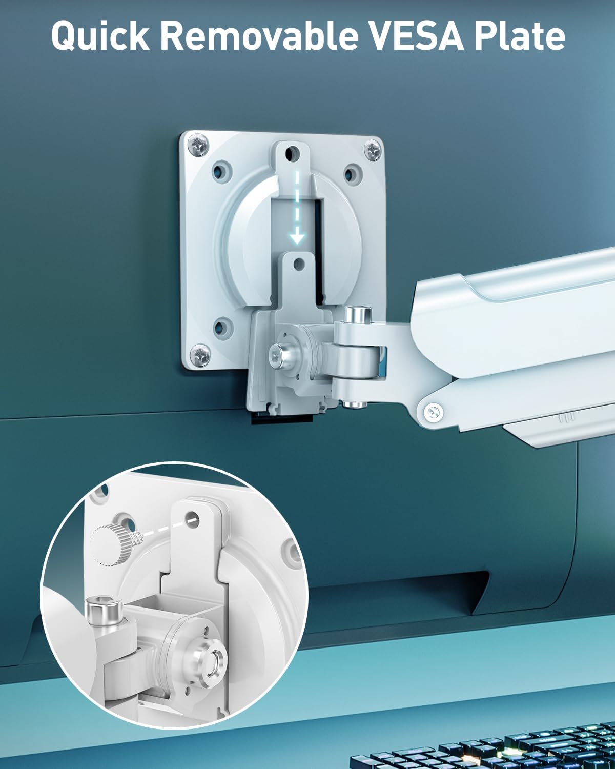 Quick removable VESA plate installation on monitor