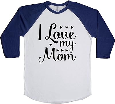 I Love My Mom Unisex Baseball Long Sleeve Tee White-Navy Large