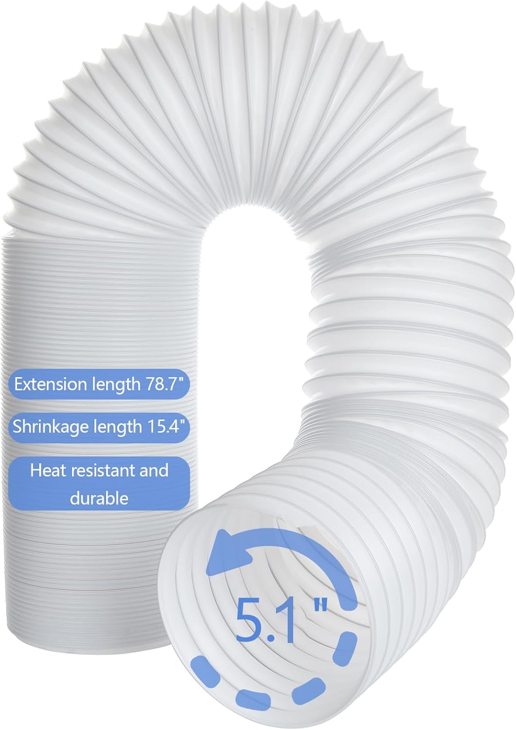 5.1 Inch Air Conditioner Exhaust Hose Anti-Clockwise Thread Portable AC Hose With 80" Length Universal AC Exhaust Hose Flexible AC Vent Hose for Lg Haier Dual Delonghi Whynter