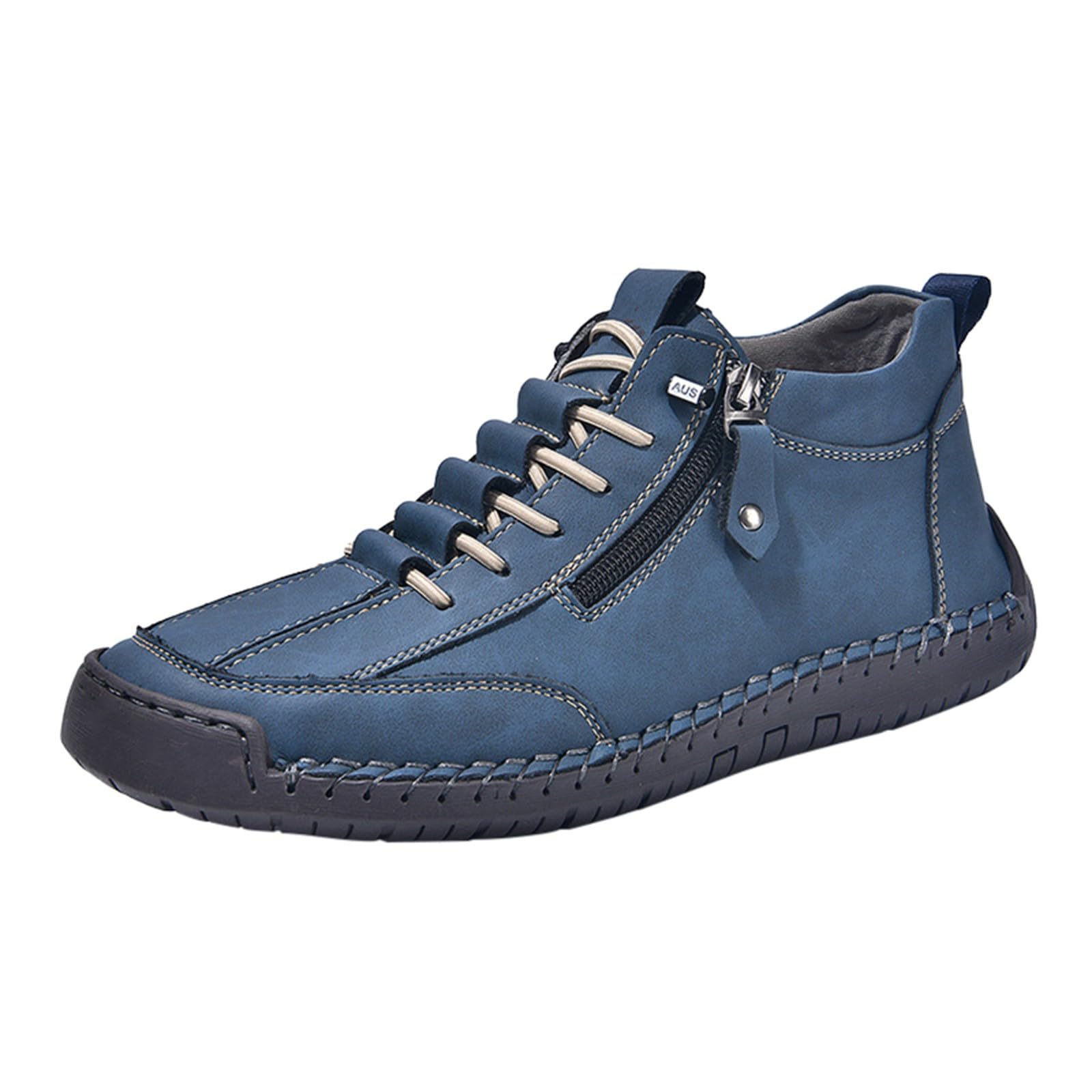 Chaussures de randonnée en cuir pour homme - Chaussures d'été courtes avec fermeture éclair - Lacets en cuir - Baskets - Semelles souples - Chaussures pieds nus confortables - Chaussures de sport
