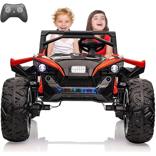 24V 2 Seaters Kids Ride on UTV with Remote Control, 10Ah Battery, 17" Extra Large EVA Wheels & 20.5“ Wide Seat for Big Kids, 4WD Electric Vehicle Car, Full-Metal Suspension,Music,LED Lights, Red