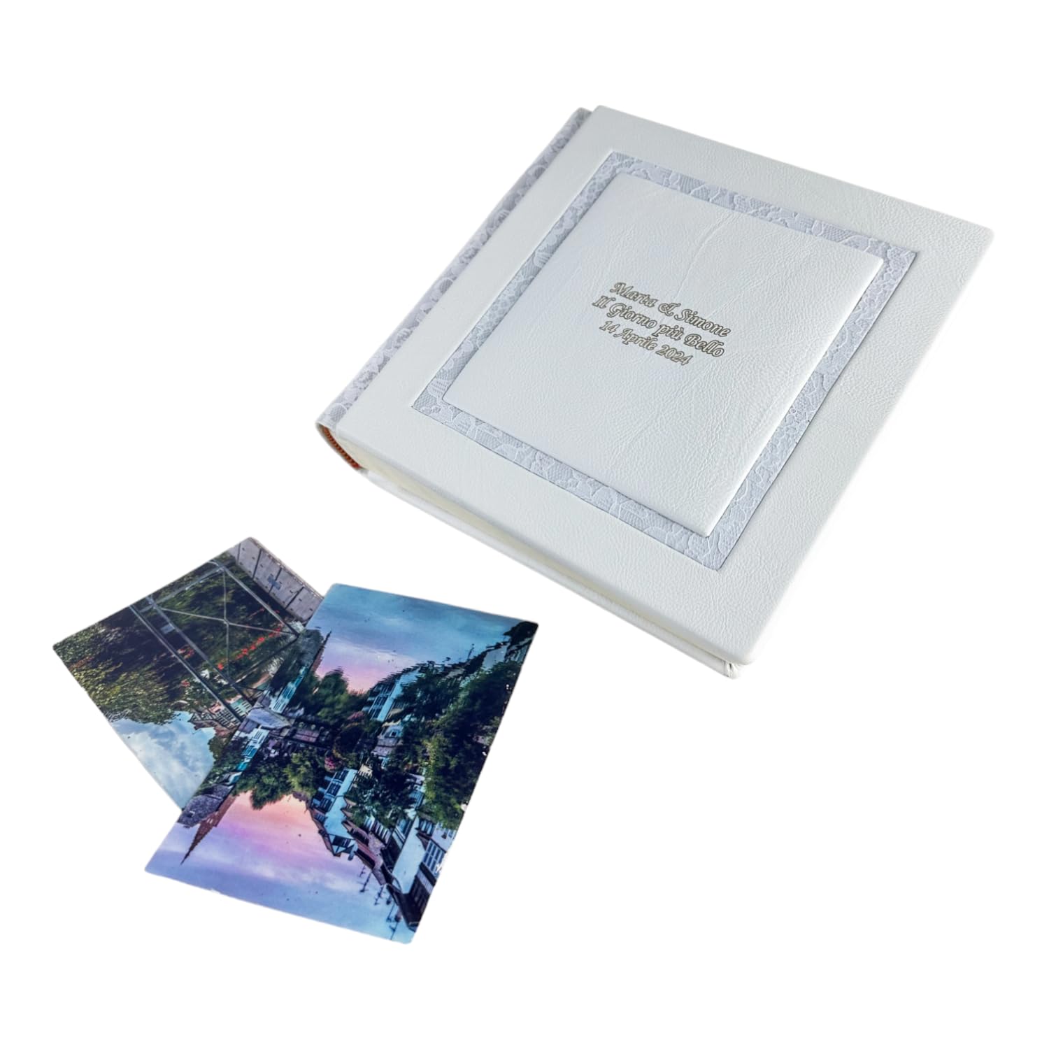 Album fotografico - Giove Double - produzione artigianale in similpelle, personalizzabile con incisione. classico con velina, Matrimonio, Compleanno, Regalo, Wedding, Anniversario (Bianco/Macramè)