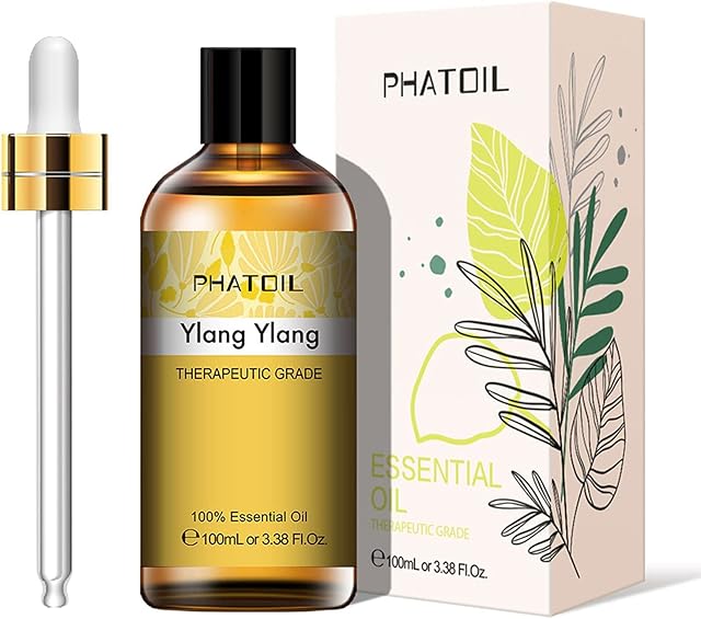 PHATOIL Ylang Ylang Essential Oil 100ML, 100% Pure Therapeutic Grade Ylang Ylang Essential Oils for Diffuser, Humidifier, Aromatherapy, Sleep, Relax