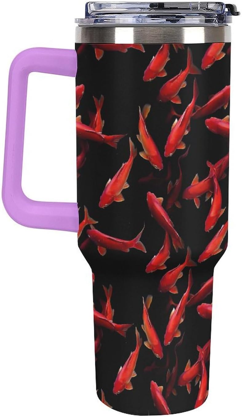 Red Salmon Fish Funny 40 Oz Tumbler with Handle and Straw Lid Stainless Steel Travel Mug for Hot Cold Beverages