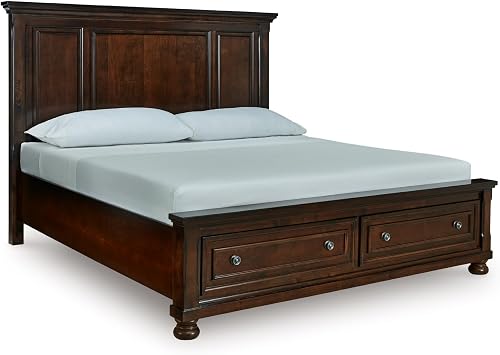 Signature Design by Ashley Porter Traditional 2-Drawer King Panel Platform Storage Bed with Bun Feet, Foundation or Box Spring Not Needed, Dark Brown