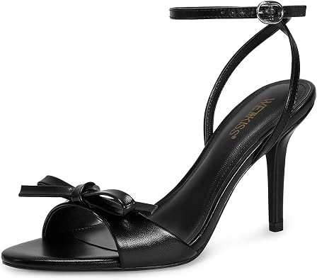 wetkiss Womens Bow Heeled Sandals | Strappy Open Toe Dress Shoes with Ankle Buckle, Elegant Stiletto Heels for Wedding, Prom, Cocktail Party & Formal Occasions