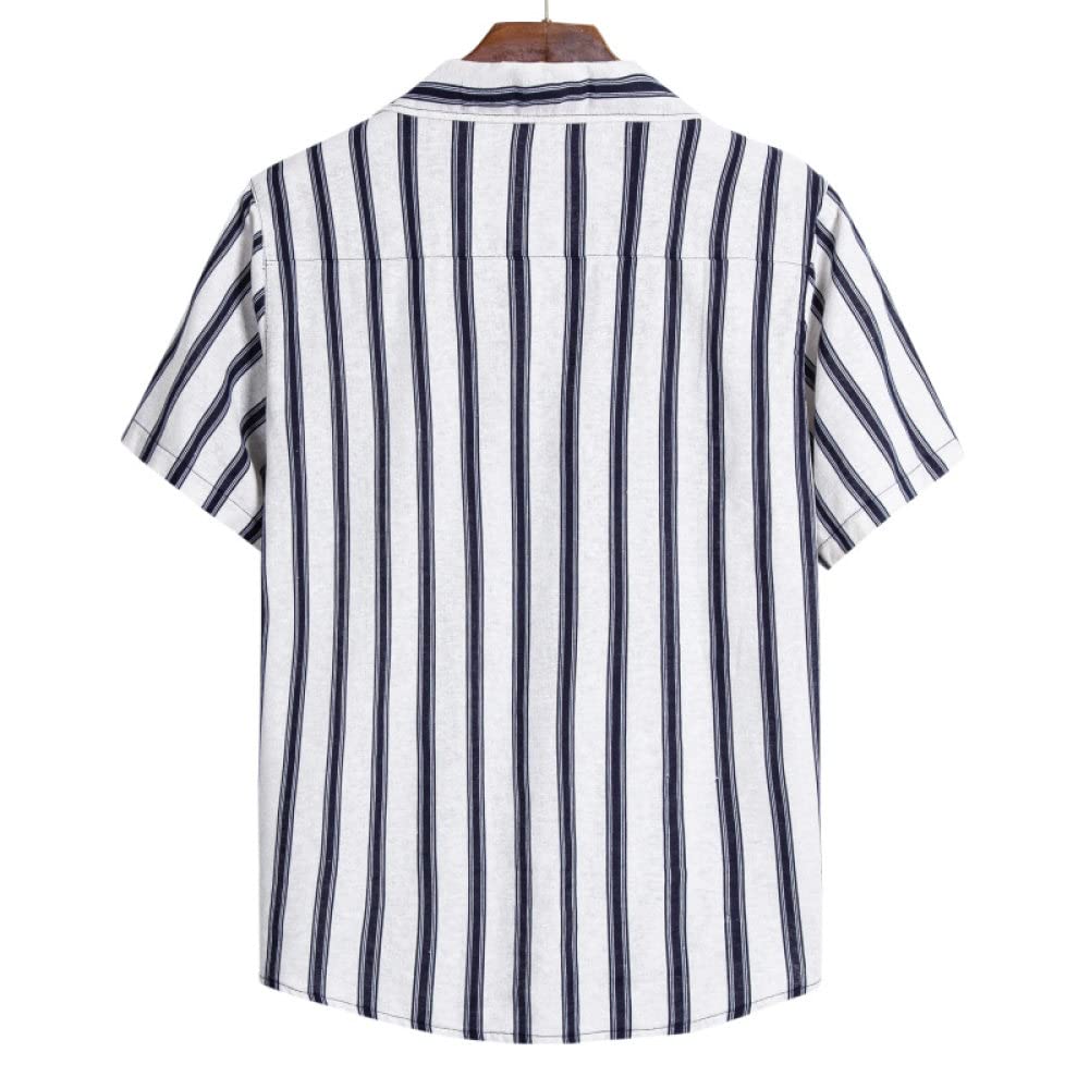 Funky Camisa Hawaiana, Camisa Hawaiana para Hombre Y Pantalones Cortos De Playa Hawaianos Conjunto De Rayas De Lino De Algodón Blanco Negro Trajes De Hawaii Camisa De Playa De Manga Corta Casual Y