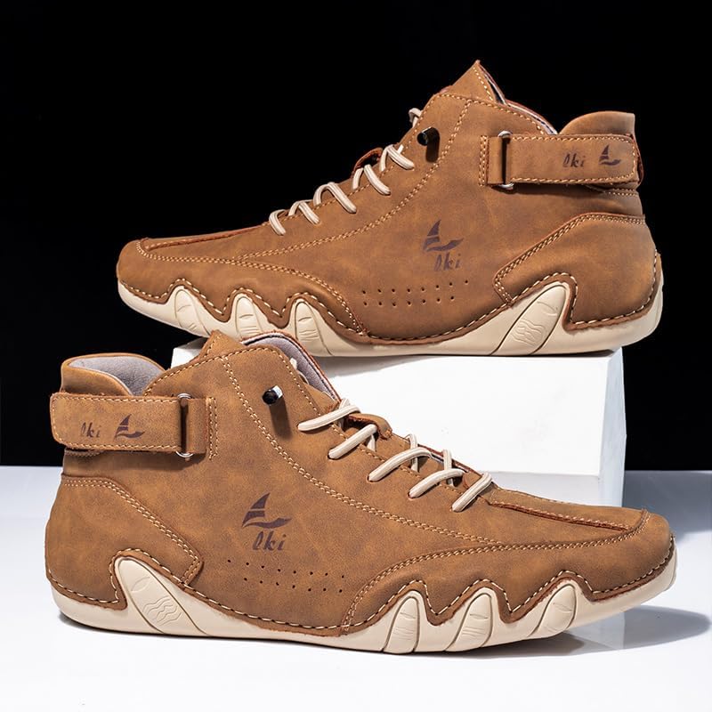 DEVILEYEZE Men's Casual Ltalian Handmade High Top high boots Leather Outdoor Walking Sneakers Slip-on Lightweight Non-Slip Waterproof Driving Chukka Boots - Image 7