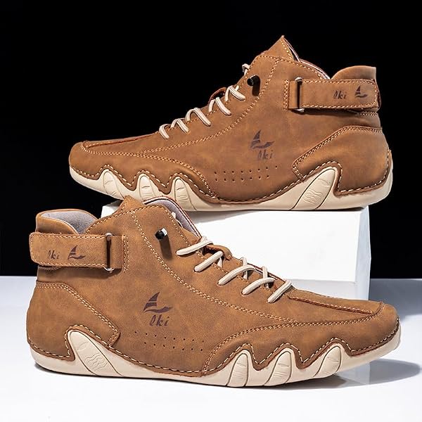 DEVILEYEZE Men's Casual Ltalian Handmade High Top high boots Leather Outdoor Walking Sneakers Slip-on Lightweight Non-Slip Waterproof Driving Chukka Boots (Khaki,12.5,12.5,Men) by DEVILEYEZE - Image 7