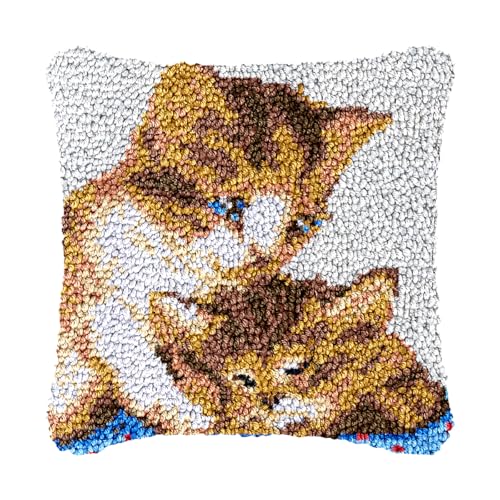 Image of bositigo Cat Latch Hook Pillow Kit for Adults & Kids, DIY Pre-Printed Canvas Craft, 17x17 Inch Decorative Cover for Sofa Cushions, Bedroom Decor (Cat Pattern 14)