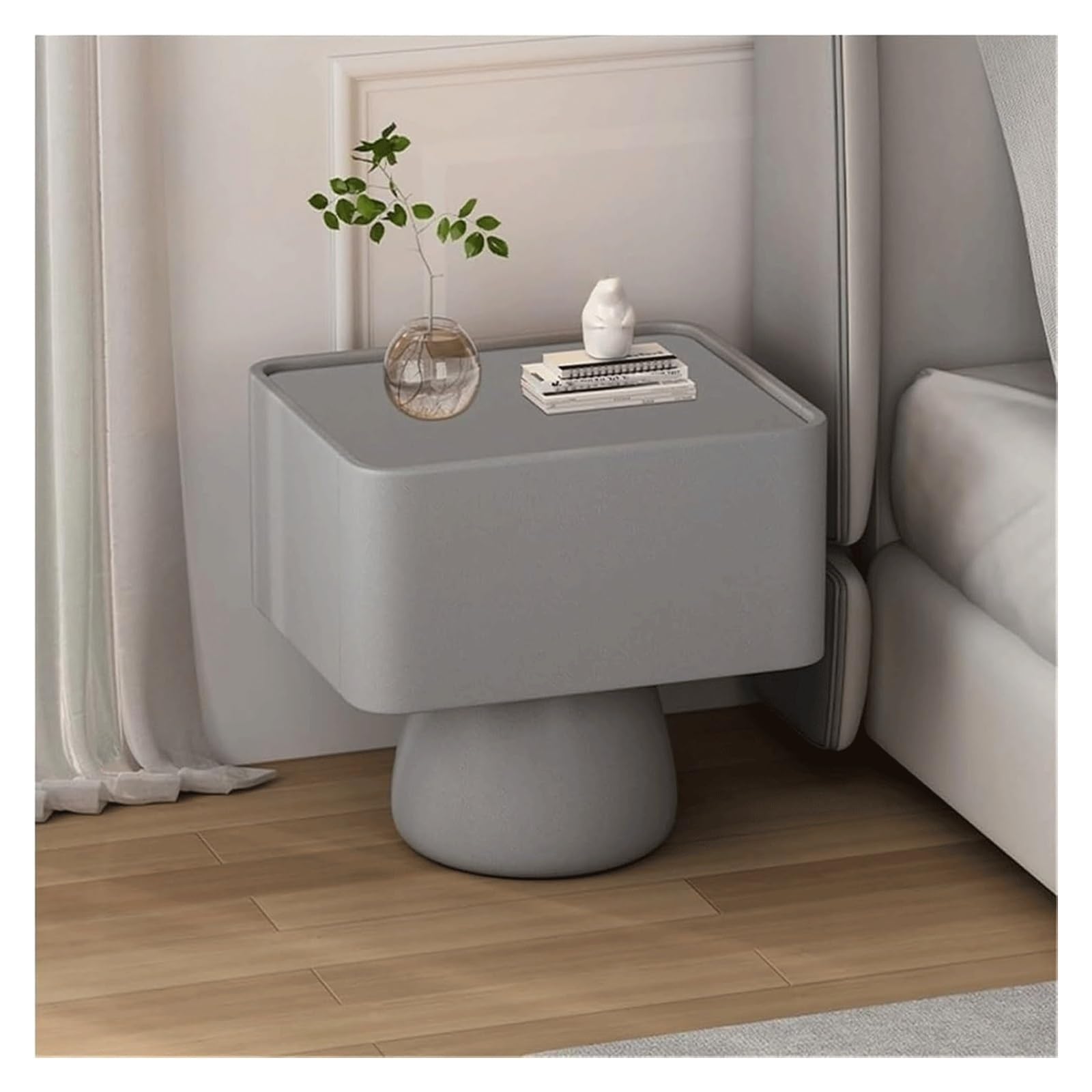 SXZenSpace Wooden Nightstand High-end Microfiber Leather Bedside Cabinet Creative Table with Drawer Side Modern Sturdy End Table(Grey,45cm)