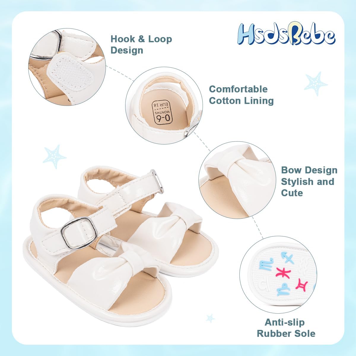 HsdsBebe Baby Girls Sandals Bohemia Flower Bow Soft Sole Toddler First Walkers Beach Summer Shoes image 5