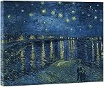 Wieco Art Framed Wall Art Canvas Prints of Starry Night Over The Rhone Canvas Wall Art by Van Gogh Paintings Reproduction Abstract Pictures for Living Room Wall Decor Golden Frame