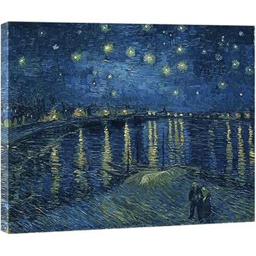 Wieco Art Starry Night Over the Rhone by Van Gogh Classic Oil Paintings Reproduction Modern Seascape Giclee Canvas Prints Artwork on Canvas Wall Art Ready to Hang for Living Room Home Decorations