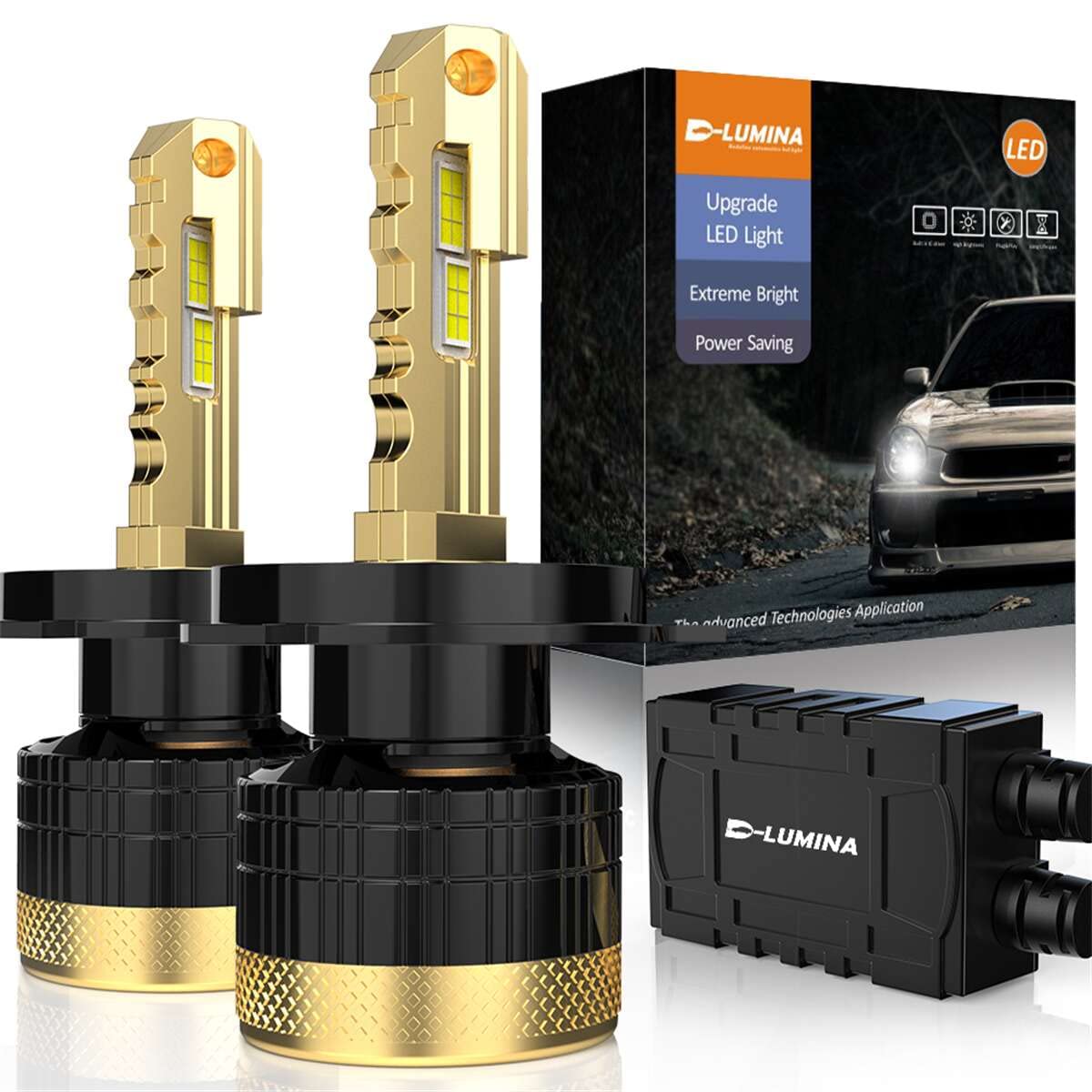 Kit Full Led Golden Key, 12V 120W 12000 Lumen 6500K, IP68 4 Volte Più Luminoso, 100% Canbus (H4)