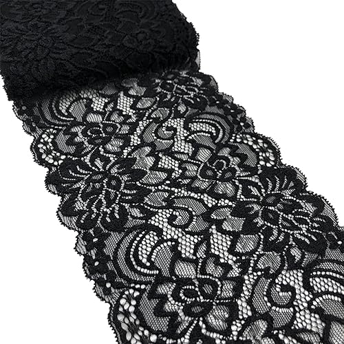 Stretch Lace Fabric - 2 Yards, 60" Wide | 90% Nylon/10% Spandex For Dresses, Fashion & Crafts (Black)