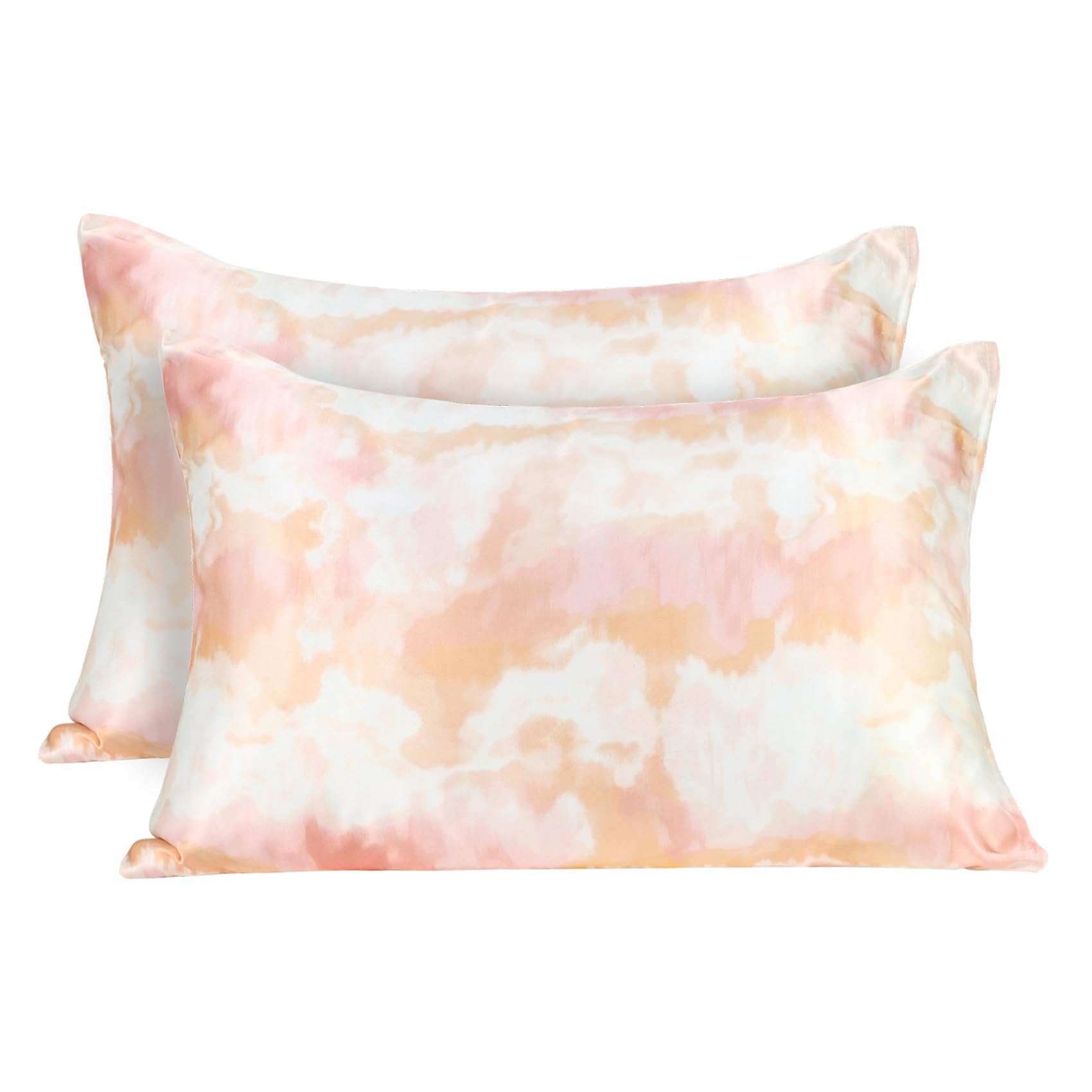 MANSPHIL Orange Blush Patterned Silk Pillow Cases 2 Pack Queen Size, Reversible Satin Pillowcase for Hair and Skin Envelope Closure, 22 Momme 6A Grade 100% Silk, 20"x30"