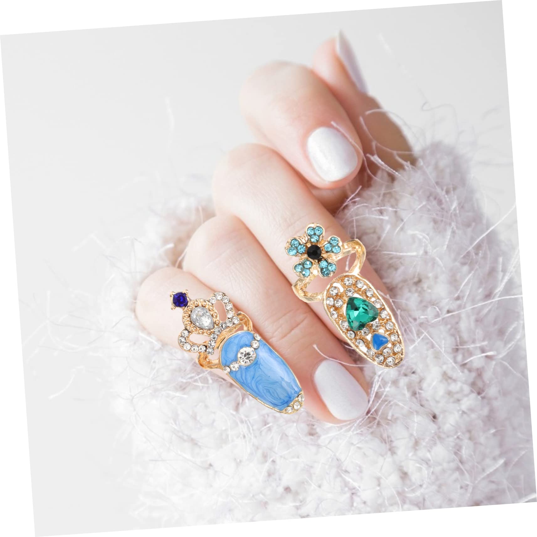 Beavorty 48pièces Décorations Pour Ongles Charms Manucure Anneaux Cristal Pour Nail Art Accessoires De Style Élégant Pour Filles